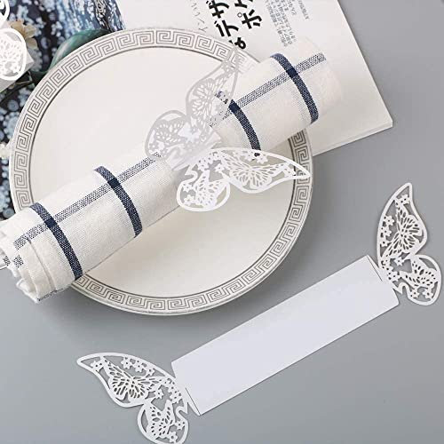 HQLESHUI 100 Pieces Napkin Rings, 3D Butterfly Paper Napkin Rings for Place Settings, Wedding Receptions, Dinner or Holiday Parties, Family Gatherings, DIY Decoration (White)