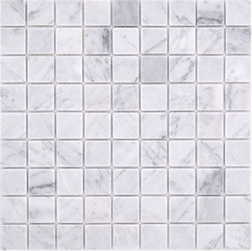 Natursteinmosaik Marmor weiss Carrara Optik matt Wand Boden Küche Bad Dusche - 1 Matte