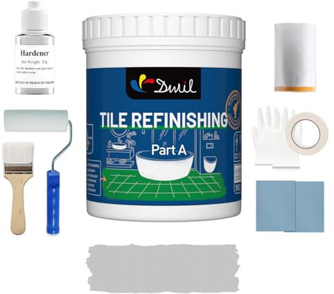 DWIL Kit de pintura para tina, bañera y azulejos con herramientas, pintura blanca para bañera a base de agua y bajo olor, fácil de usar para fregadero, baño, ducha, gris claro semibrillante, 35 onzas