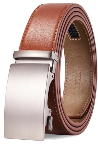 TANGCHAO Cinturón Hombre Cuero, Cinturon con Hebilla Automática Cinturones de Trinquete 35mm de Ancho Tamaño Ajustable para Pantalones Formales Vestir Traje Marrón 24-ZONG-115