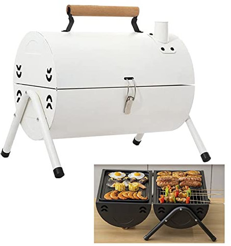 DXDRT Barbecue Portatile a Carbonella, Barbecue Compatto da Tavolo, Griglia Barbecue a Carbone BBQ Grill per Outdoor BBQ, Picnic, Giardini, Campeggio e Feste,Bianca