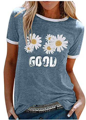 Blingko Tshirt Damen Rundhals Kurzarm T-Shirts Sommer T Shirts Good Vibes Regenbogen Brief Gedruckt Lässig Tee Shirts Oberteile Tops Batik Ausgefallene Bluse Damenshirts Sweatshirt