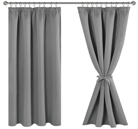 JIUZHEN Vorhang Blickdicht mit Kräuselband Grau Verdunklungsvorhänge | Verdunklungsgardine Hitzeschutz Vorhänge Wohnzimmer Gardinen Schlafzimmer Thermovorhang Grau H137 x B167 cm 2er Set