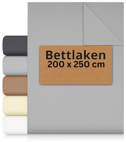 SHC by BaSaTex Bettlaken, 200x250 cm, Silber | 100% Baumwolle, Bettlaken Haushaltstuch Tischdecke Leintuch ohne Gummizug