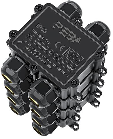 PEBA Abzweigdose IP68 Wasserdicht Kabelverbinder Aussen 4-Wege-Verbindungsdose Erdkabel Schwarz Elektrischer Außenverteilerdose,Kabelverschraubung für 4mm-14mm schwarz(4 Stück)