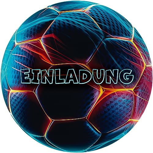 Moosthaler Fußball Einladungskarten Kindergeburtstag Junge – 12 runde Geburtstagseinladungen Jungen im Ball-Design für die Fußballparty - Einladung Kindergeburtstag Junge