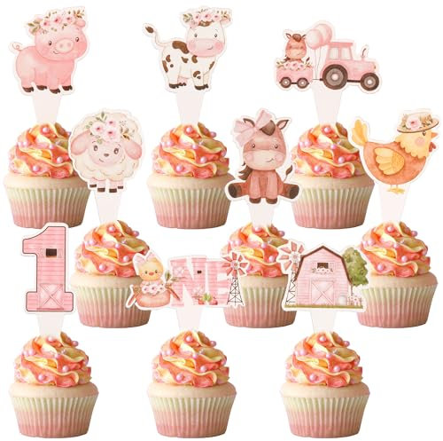 Gyufise 36Pcs Farm Animals Cupcake Toppers Baby 1st Birthday Cake Decorations Barnyard Theme Cake Toppers For Baby Boy Girls Farm Barn Theme First Birthday Decorations