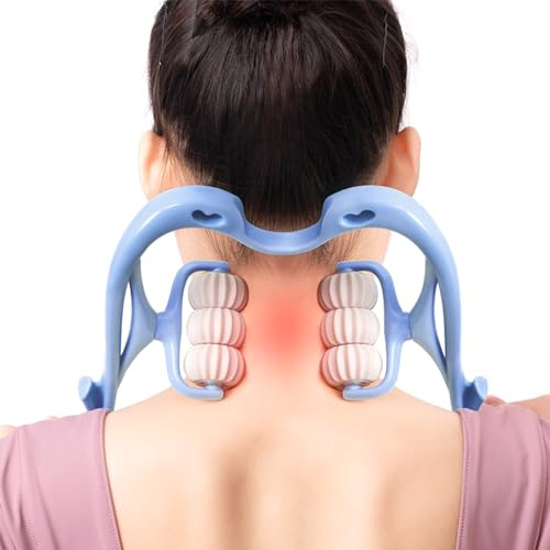 Nackenmassagegerät, Nackenmassagegerät, Roller, Nackenrolle, Nacken und Schulter Handmassagegerät mit 6 Bällen Massagepunkt, Nackenschmerzlinderung Massagegerät für tiefes Gewebe in Nacken, Rücken,