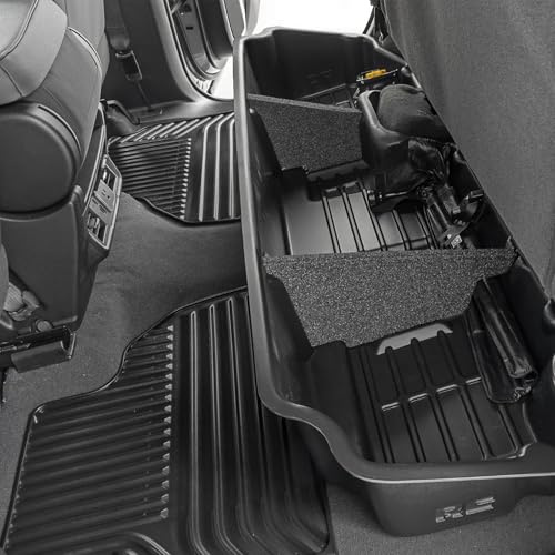 Rough Country Under Seat Storage for Chevy Silverado & GMC Sierra 1500/2500HD/3500HD Double Cab (2019-2026) - Custom Rear Under Seat Organizer Tray Without Lid