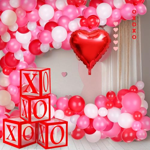 Chitidr 115 Pcs Valentines Day Balloon Arch Valentines Day Decor XOXO Balloon Arch & Boxes Pink Red XOXO Heart Garland Kit for Wedding Engagement Party Photo Props Romantic Decorations