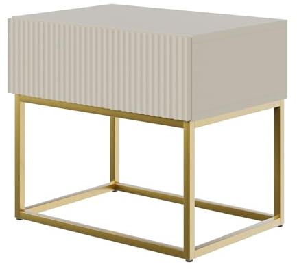 Selsey Nachttisch Beistellschrank Beistelltisch Nachtschrank Mit Schublade Graubeige Goldene Beine Veldio
