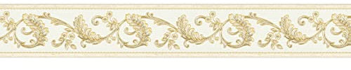 BRICOFLOR Frise papier peint baroque élégant pour salon Frise tapisserie beige crème & or baroque Frise murale chambre baroque or