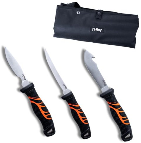 Roy Lux Jagdmesser Set 3-teiliges Wildverarbeitungs-Set mit Ausweidemesser, Hautmesser, Ausbeinmesser, Strapazierfähiges Fleischmesser Set, Griffe mit Hüftbefestigungsgehäuse