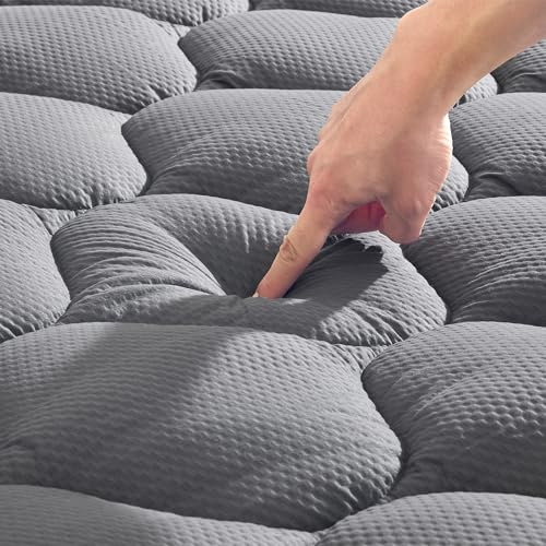 Sonive Matratzenauflage 140x200, Weicher Topper, Matratzenbezug mit 38 Tiefen Taschen, Weicher Matratzenschutz, Gesteppter Matratzenschutz Grau