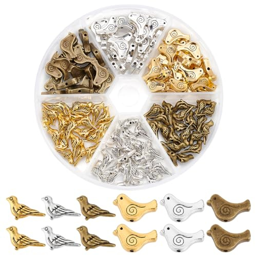 PH PandaHall 120 Stück 6 Stile Vogel Abstandsperlen Tibetische Legierungsperlen Tierperlen Metall Bastelperlen Lose Perlen Verbindungsperlen Für DIY Armbänder Halsreifen Anhänger Schmuckherstellung