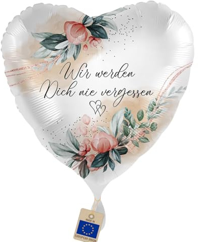 Folienballon Wir werden Dich nie vergessen – Abschied Ballon | Herzballon zur Erinnerung, für Trauerfeier, Gedenkfeier, Abschied, Umzug & liebevolle Worte, Luft/Helium