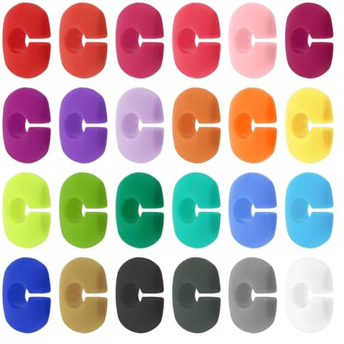 PATIKIL Wine Glass Charm, 24 Pack Silicone Drink Markers Reusable Glass Identifiers for Cups Champagne Flutes Cocktails, Assorted Colors