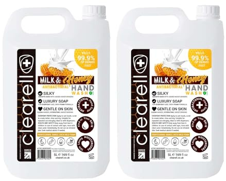 Clearell MILK & HONEY 10L Hand Soap | Pack of 2 x 5L | Liquid Wash 10 Litre Refill, Fragranced Hydrating Skin & Body Wash Gel for Soft and Sensitive Skin Care - 100% Vegan & Cruelty Free