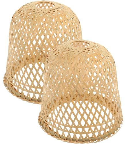HOMSFOU 2 Pezzi Paralume In Bambù Paralume A Sospensione Intrecciato Gabbia Per Lampada In Rattan Lampadario Vintage Coprilampada In Vimini Lampade Di Protezione Per Lampada Da Tavolo