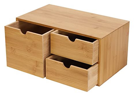 Schreibtisch Organizer, Bambus Schubladenbox mit 3 Schubladen Büro Aufbewahrungsbox für Büro Haus Studenten 33 * 19 * 16cm