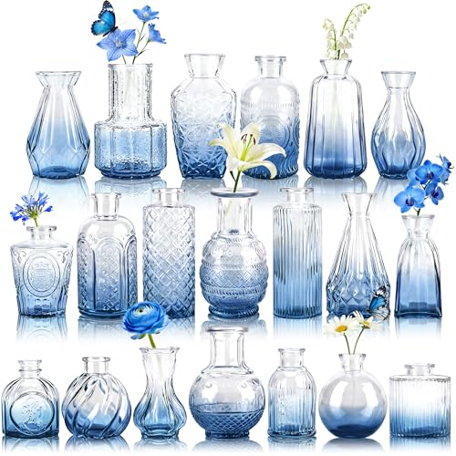 Der Rose 20 Stück Blaue Kleine Vasen für Tischdeko für Wohnzimmer Deko | Für kleine Blumensträuße einzelne Blumenstiele Einfach Blumen arrangieren Locker eine Atmosphäre schaffen