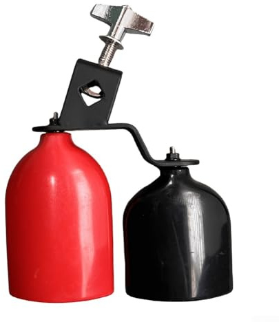 Kuhglocken aus Stahl mit Griff, doppelte Kuhglocken Sound Knocker Schlagzeug Instrument für Teile Geschenk Party Konzert (Rot Schwarz)