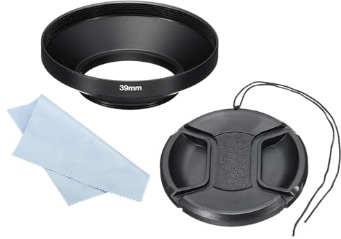 PATIKIL 39mm Lente Cappuccio Grandangolo Angolo Opaco 62mm Obiettivo Nero | Superficie Antiriflesso, Interno, Copri e Pulizia Panno, per Fotocamera Obiettivo