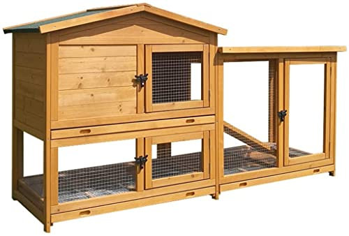 FFYUTING Hühnerstall, großer Außenkäfig für Kaninchen und Hasen, wetterfester Kaninchenstall aus Holz, 178 cm, mit wasserdichtem Dach und ausziehbarem Tablett