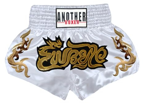 Aislor Pantaloncini Muay Thai Unisex Bambini Pantaloncini da Combattimento Kick Boxing Shorts Pantaloni Corti per MMA rappling Arti Marziali Competizione Bianco 8-12 Anni