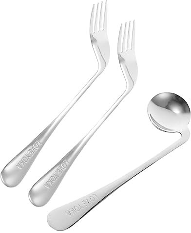 minkissy Feeding Auxiliary Tableware Curved Spoon Angled Fork for Elderly Patients Easy Use Spoon Food Feeding Aid for Self-feeding