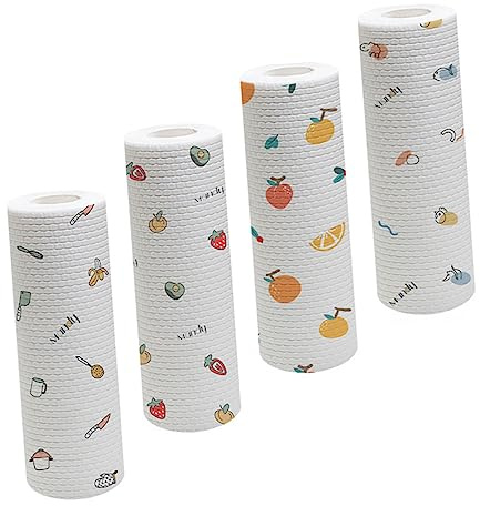 Ciieeo 4rollos Paños Cocina Desechables Multiusos Seco y Húmedo Toallas Limpieza No Adhesivas para Oleo Uso Diario Estilo Aleatorio