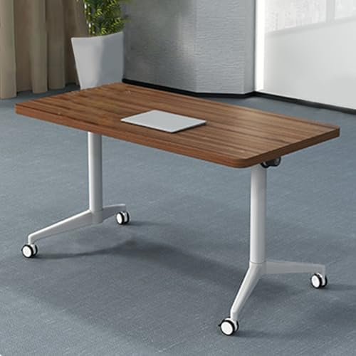 Tragbarer, klappbarer Besprechungstisch mit Rollen, rechteckiger modularer Bürotisch für Trainingsraum, Klappdeckel, Walnussholz-Finish (119,4 x 40,6 x 73,7 cm)