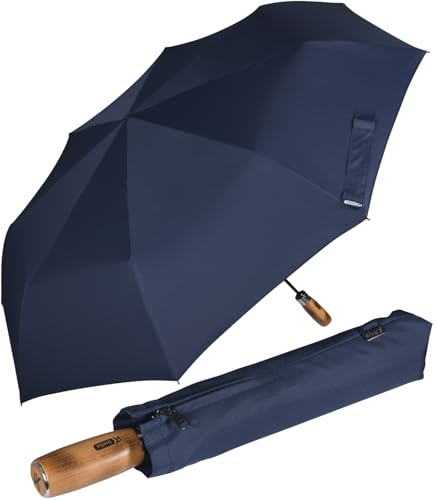 iX-brella - Herrenschirm XXL 121 cm mit echtem Holz-Stabgriff und Auf-Zu-Automatik - insignia-blue
