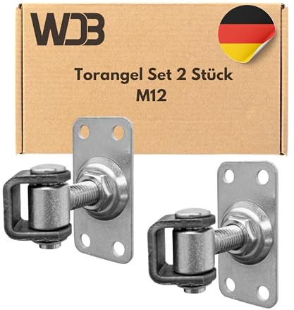 WDB - Cerniere per carichi pesanti - Cerniera regolabile M12 - Inserto regolabile per porta M12 con base rettangolare - Acciaio zincato - Set da 2 pezzi