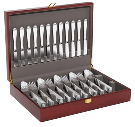 Mahogany Wood Silverware Storage Box,Silverware Case Flatware Chest with Felt Lined,Flatware Storage Box for 12 sets of Utensils,Silverware Chest without Silverware,Silverware Organizer with Lid