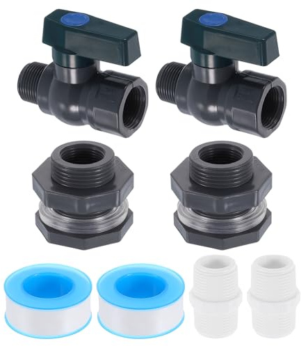 QUARKZMAN 2 Juego Lluvia Barril Grifo Kit, Plástico Lluvia Barril Espita con 3/4 GHT Mamparo Accesorio, Jardín Manguera Adaptador y Rosca Sellado Cinta para Agua Tanque Acuario, Gris