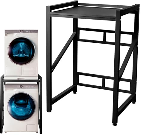 Generico 2 Livelli mobile lavatrice-Regolabile in altezza (90 cm/95 cm/100 cm),Mobile lavatrice asciugatrice capacità di carico 300 kg,Mobile porta lavatrice e asciugatrice a colonna,Nero