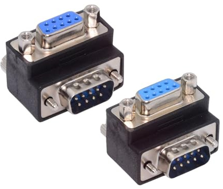 xiwai 2 Pack DB9P 90 Degree Down and Up Angled Gender Changer D-Sub 9 Pin RS232 Male to Female Serial Port Extension Adapter