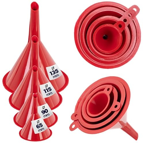 KADAX Trichter Set, 4-teilig, Einfülltrichter aus Kunststoff, Küchentrichter in 4 Größen (65, 90, 115 und 135 mm), Kunststofftrichter für Küche & Werkstatt