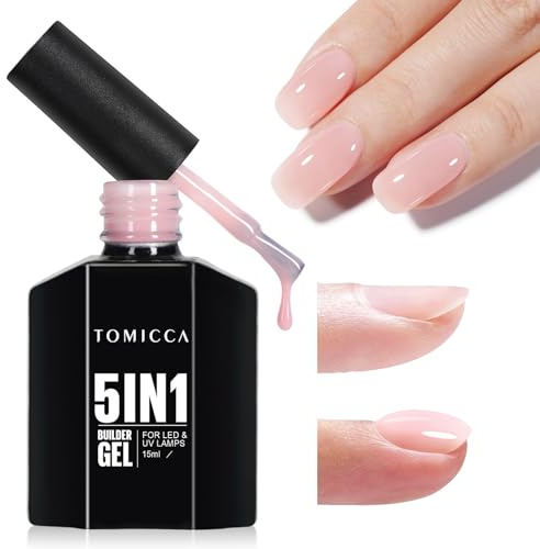 TOMICCA 5 in 1 Builder Gel für Nägel Hellrosa 15ml | Builder-Nail UV/LED Gel Nägel Gummy Base Aufbaugel für Gelnägel Nagelverlängerung Reparatur Nagelstärkung