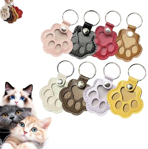 Glvomazty Leder Katze Pfote Keychain,Schlüsselanhänger für Tierhaare Tragbare Pet Haar Memorial Andenken Keychain Schlüsselring Für Haustier Gedenk 8 Pcs