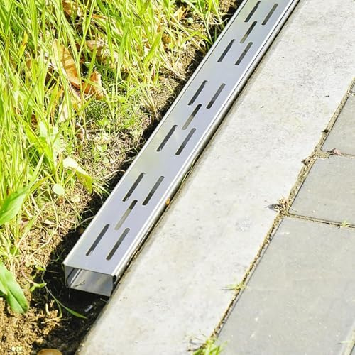 Griglia sottile in acciaio inox per scarichi piatti – sistema di grondaia sotterranea per cemento, garage e vialetti (5 x 3 cm)