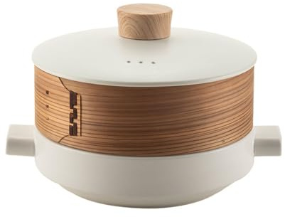 RSBFER Japanischer Schmortopf mit Bambus-Dampfkorb, 2-in-1-Tontopf, gleichmäßig erhitzender Suppentopf zum Dämpfen, Dünsten und Kochen,3L
