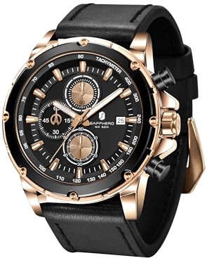 by BENYAR Montre Homme Montres Bracelet pour Homme chronographe étanche | avec Calendrier Luxe Sport habillée Cadeau Montres NoëlCadeau Fête des Pères Bracelet en Cuir/Acier Inoxydable