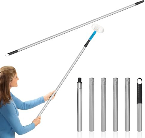 7.8Ft Stainless Steel Telescopic Pole, 2.4m Paint Roller Extension Pole 6 Segmented Painting Poles Extendable Roller Poles for Painting Cleaning Windows Ceilings Floors