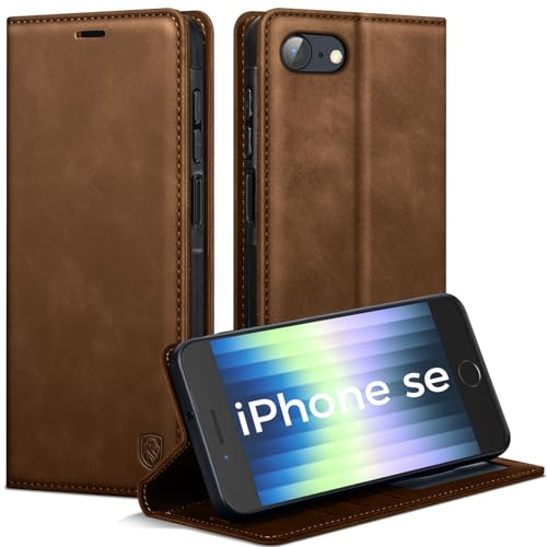 AIMOYU Handyhülle für iPhone SE 2022/SE 2020/iPhone 8/iPhone 7 Hülle, Premium Lederhülle Flip Case Magnet Tascher Kartenfach Standfunktion Klapphülle Schutzhülle für iPhone SE-Hülle, Braun