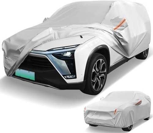 COSTWAY Car Cover Waterproof, All Weather Rain Snow Sun Dust UV Protection, Universal Full Car Cover with Cotton Lining, Reflective Strips & Storage Bag (Fit SUV, Length Up to 190”/483cm)
