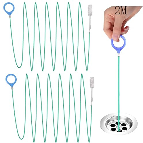 RhiVrillion Spirale sturatubi Anti-rotura Raccolta capelli Sonda sturatubi 2 Pezzi 200 cm Acciaio Rivestimento in nylon Tubo stura scarichi Sturalavandino Canalizzazioni Bagno Scarichi Lavandini
