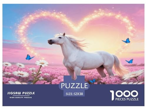 Puzzle Cheval Blanc 1000 Pièces pour Adultes Et Enfants, Jeu De Société Convivial, Casse-tête Buisson Fleuri et Papillon, Décoration Intérieure, Cadeau Adulte 52x38cm/1000pcs