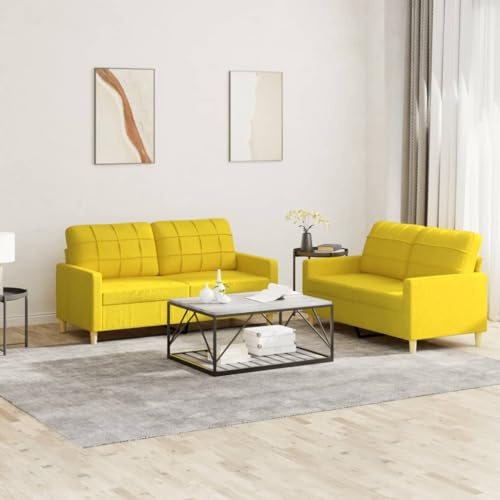 Owoxanthellate Owox 2er Sofagarnitur Hellgelb 138x77x80 cm Recamiere & Sofa Polyester Holz-Metall-Gestell